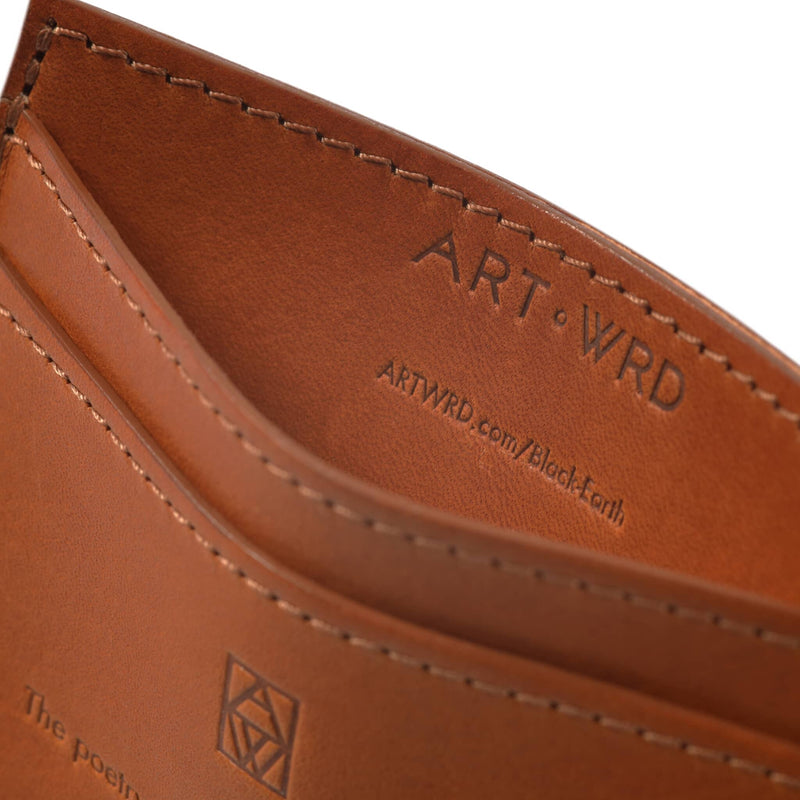 View of the creative card holder inner second pocket showing an embossed exploration web address.