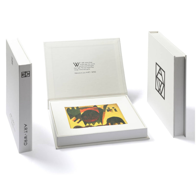 Ethical card holder with Arthur Dove abstract artwork in book box packaging.