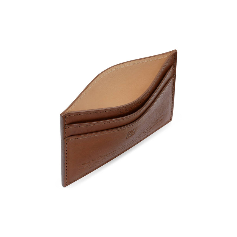Middle pocket of an ethical card holder made with non-toxic vegetable tanned leather.