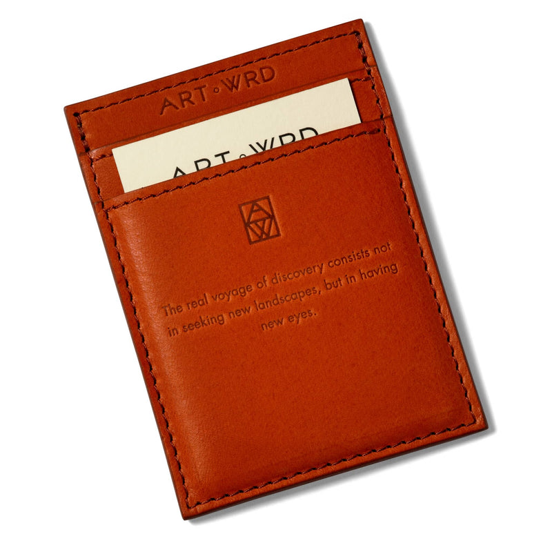 Minimalist wallet reverse embossed with a Marcel Proust quote. Inside is a cream coloured ART WRD information card,