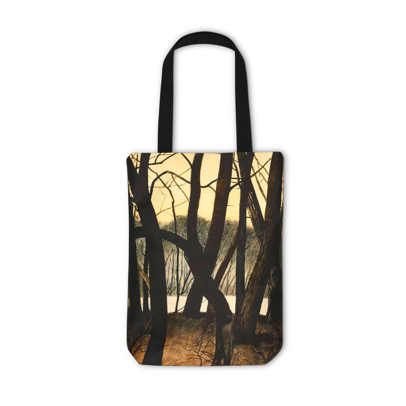 Artsy tote bag showing winter tree scene painting by Leon Spilliaert.