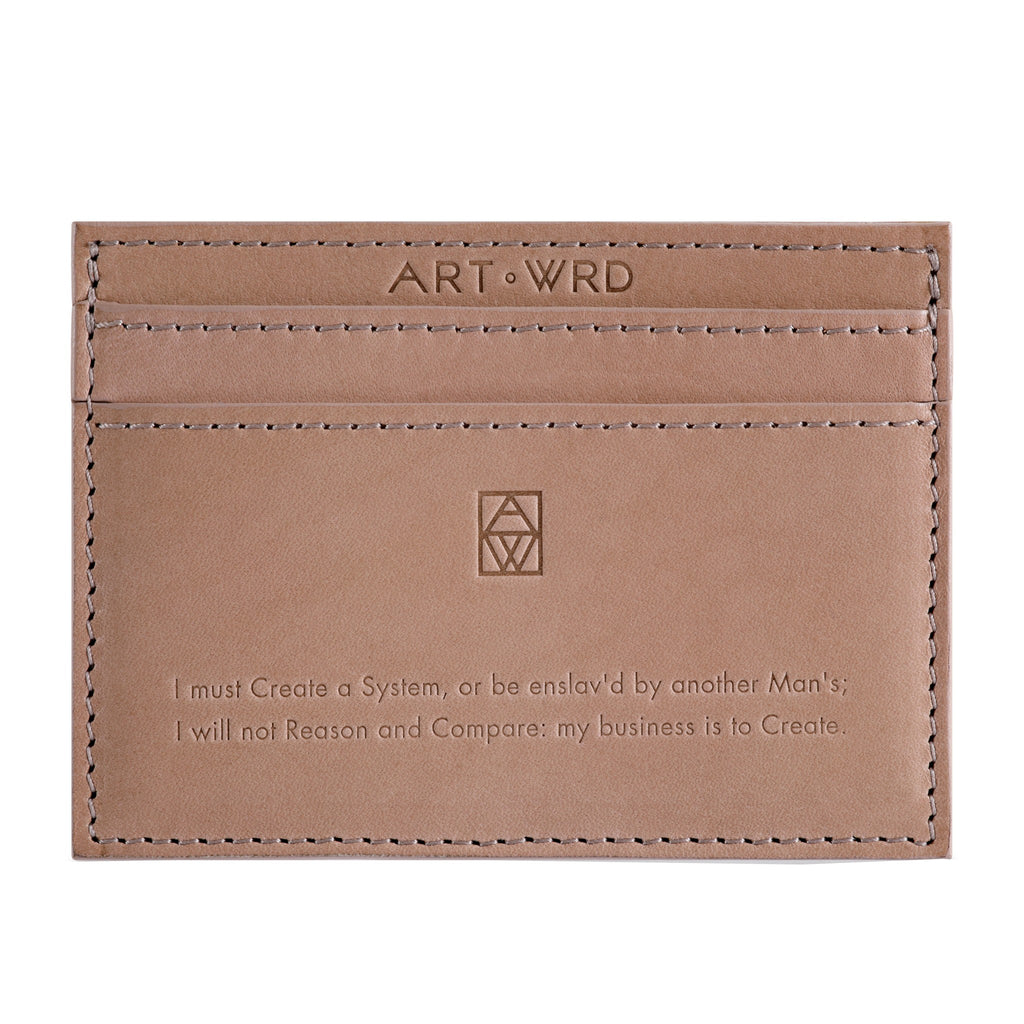Credit card wallet with William Blake embossed quote and Sophie Taeuber Arp artwork reverse.