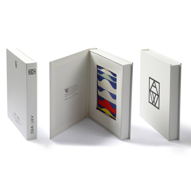 Minimalist wallet printed with a Sophie Taeuber-Arp geometric, minimalist artwork in book box packaging.