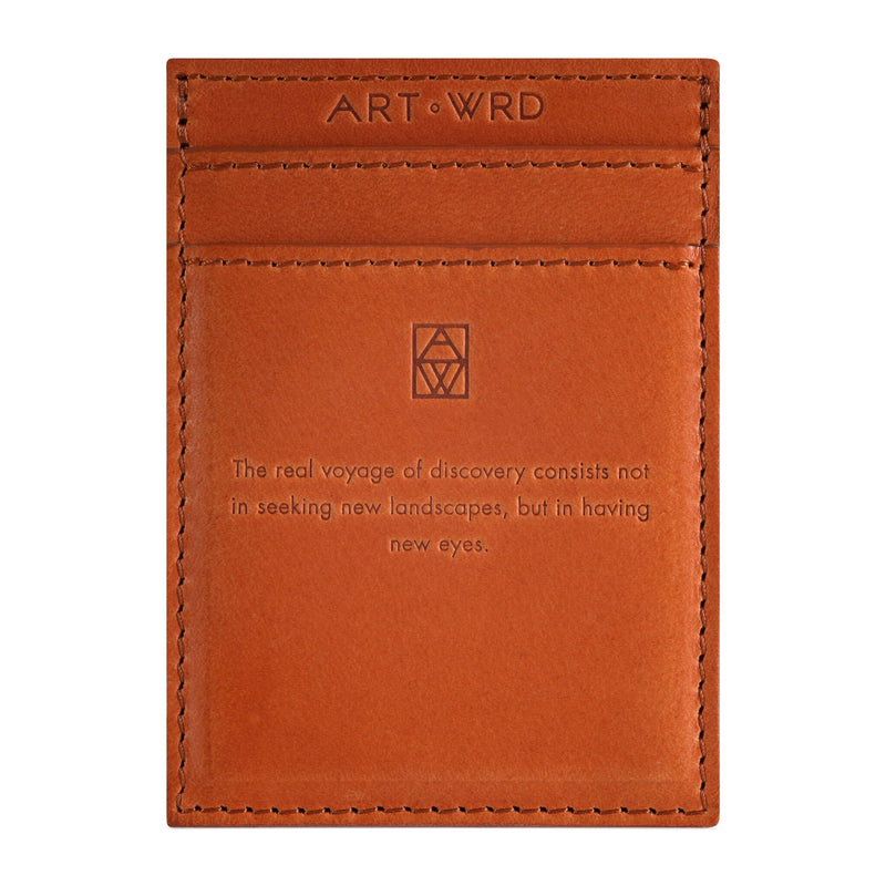 Minimalist wallet reverse embossed with a Marcel Proust quote.