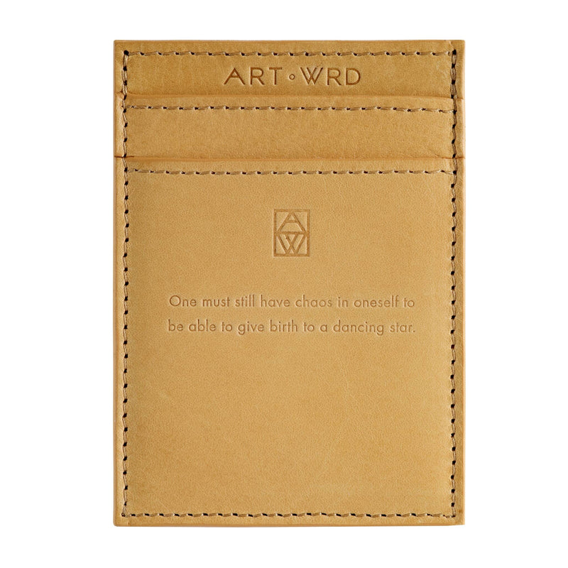 Unique credit card holder reverse side with an embossed quote by Friedrich Nietzsche.