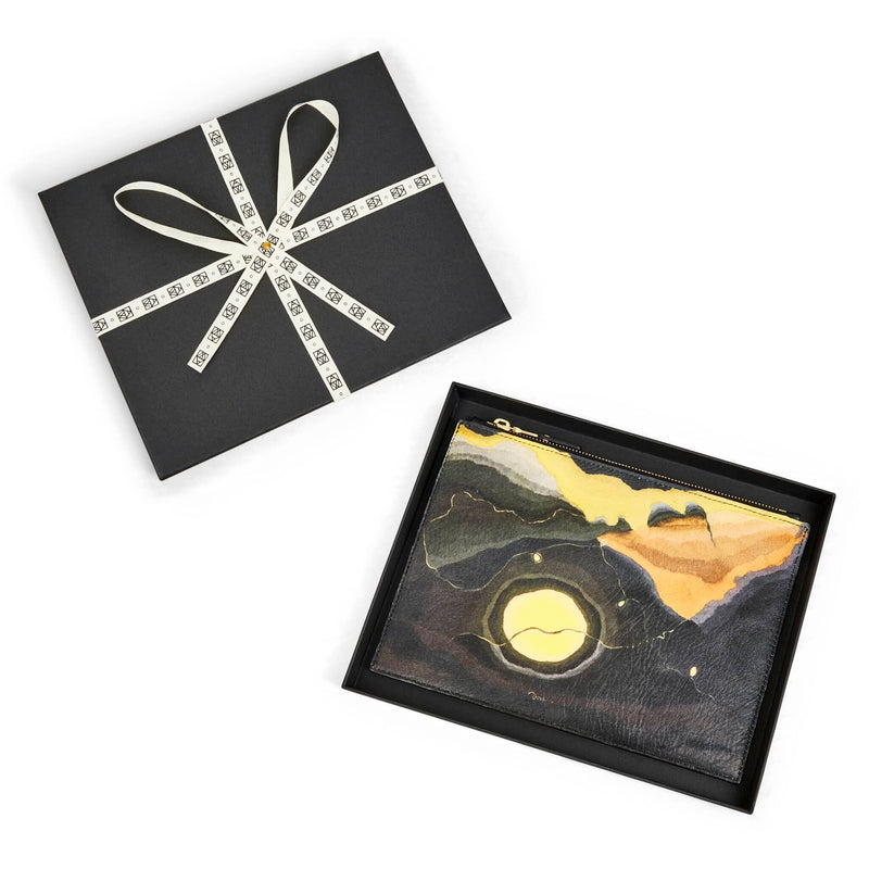 Unusual bag printed with Arthur Dove 'Me and The Moon' artwork in black box packaging with ART WRD logo cotton ribbon.
